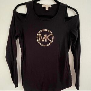 Michael Kors Women’s Black Logo Long-Sleeve Cold Shoulder top Size L